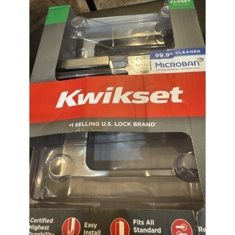 Kwikset Singapore Square Hall Closet Handle Set, Satin Nickel, 97200-898